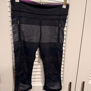 lululemon athletica Black and Gray Striped Leggings